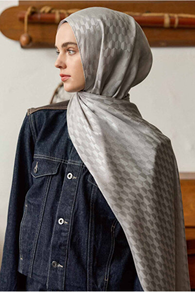Mugo Wear Qoza Pattern Silky Soft Jacquard Shawl -Silver Gray