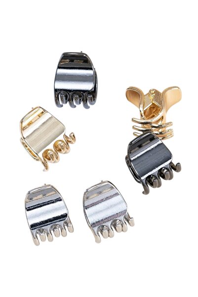 OEM Metal hair clips, gold, silver, dark gray, 6 pieces