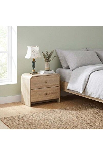 Danube Home Monro 2 Drawer Night Stand for Kids - Natural Oak Finish, Enginee...