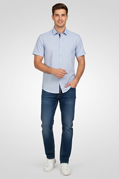 Max Crown Men Performance Fit Short Sleeve Diamond Print Casual Shirt, Multic...
