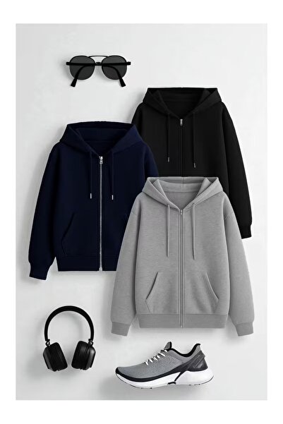 ZİYMO Triple Advantage Pack Unisex Zippered Hooded Comfortable Cut Sweatshirt