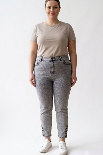 diaves Düğme Detay Büyük Beden Skinny Kot Pantolon
