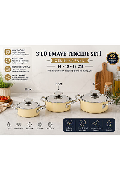 Net Çelik 6 PARÇA OMLET EMAYE TENCERE SETİ ( 14,16,18 CM )