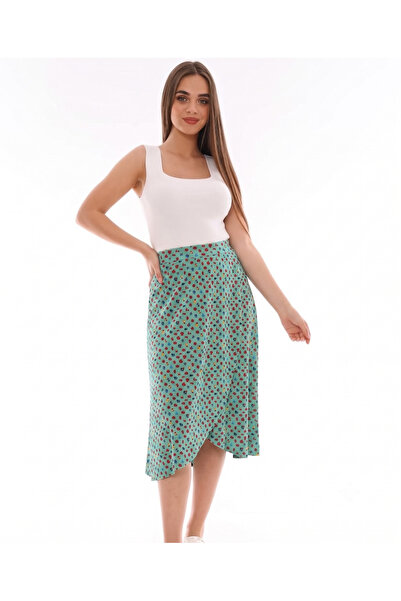 Salvi Women's Floral Patterned High Waist Asymmetrical Cut Midi Skirt