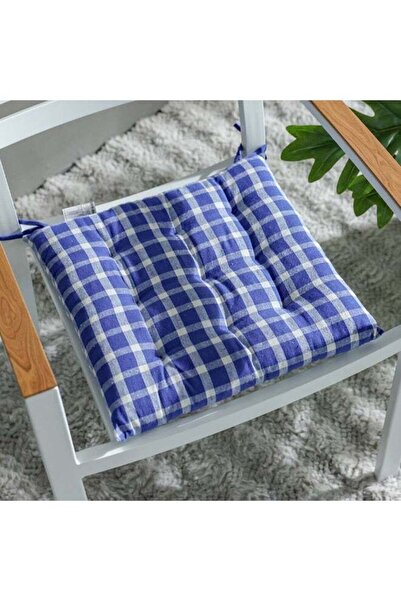 Danube Home SS25-Aura Plaid Woven Chair Pad - 40x40 cm Blue/Ivory | Stylish C...