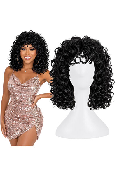 Korbi Perucă de cosplay afro neagră și cârlionțată, 50 cm