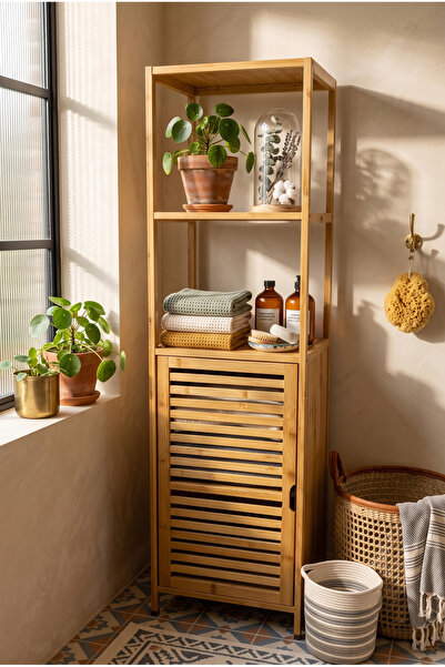 Robin Home Bambu Tek Kapaklı 3 Raflı Çok Amaçlı Banyo Düzenleyici Organizer D...