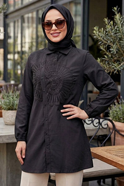 N.S NEVA STYLE Black Hijab Tunic with Lace Pattern Detail 50381S