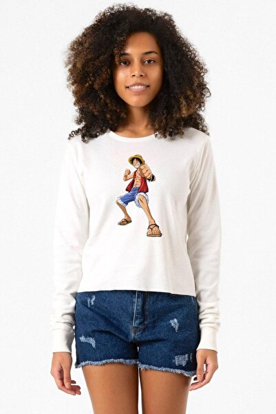 Tshirthane One Piece Luffy Ecru Extra Long Sleeve Sweatshirt