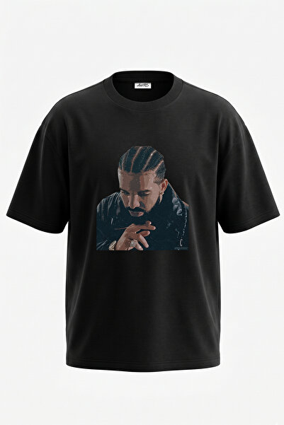 Anetos Μαύρο μπλουζάκι με στάμπα του ράπερ Drake, σε unisex και oversized εφα...