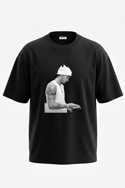 Anetos Eminem_52 Design Printed Unisex Oversize Black Tshirt