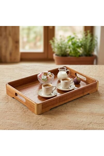 Yıldızan Msa Shop Large Size Acacia Wood Presentation Tray (40X28 cm) - Natur...
