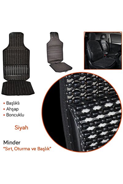 GUARD Sırt Minderi Oturmalı Başlıklı Ahşap Boncuklu Siyah 775.BL