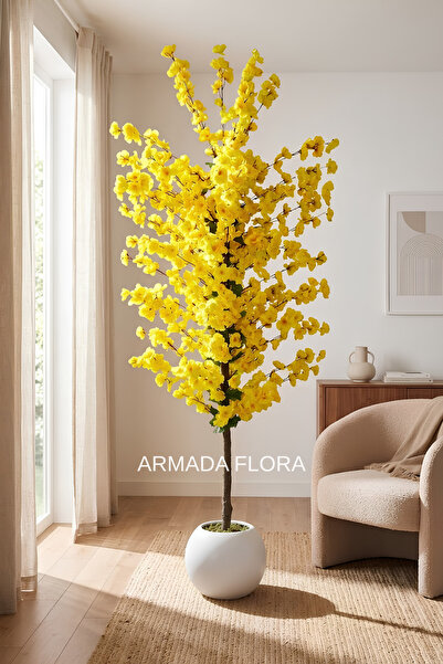 Armada Flora Yapay Sarı Bahar Dalı Ağacı 140 cm 27*33 Küre Saksılı