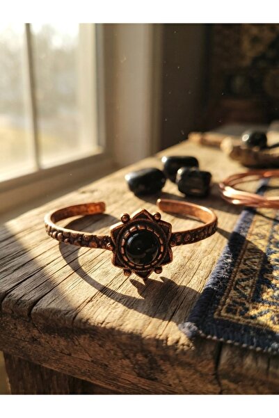 Meneva Aksesuar Onyx Natural Stone Special Design Adjustable Copper Bracelet