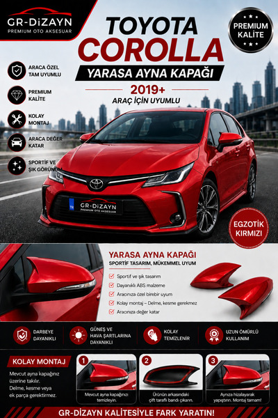 GR-Dizayn TOYOTA COROLLA 2019+ ARACA ÖZEL BOYALI YARASA AYNA KAPAĞI A+ (EGZOT...