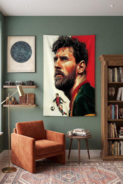 Milura Lionel Messi Duvar Örtüsü – Modern Dekoratif Kaliteli Kumaş Tapestry D...