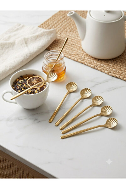 Dia Set of 6 Gold Teaspoon Oyster Model Stainless Steel Coffee and Presentati...