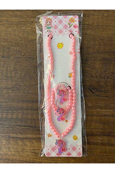 gülümse gel Kız Çocuk Kolye Unicornlu Renkli Boncuk Kolye Bileklik Yüzük Seti...