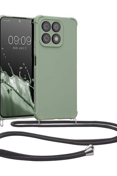 KWmobile Matte Θήκη Σιλικόνης με Λουράκι Λαιμού Honor X8a - Gray Green