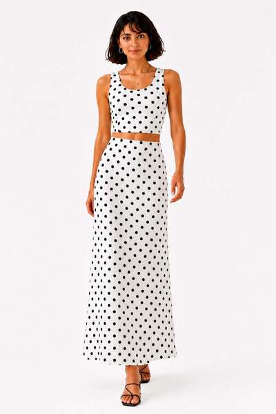 penyebizden Polka Dot Strappy Crop & Skirt Set-White