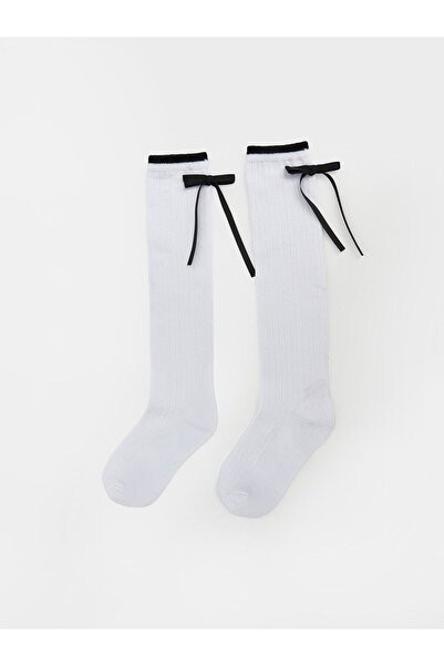 LC Waikiki Girl's Knee Socks with Bow Detail, Pack of 2