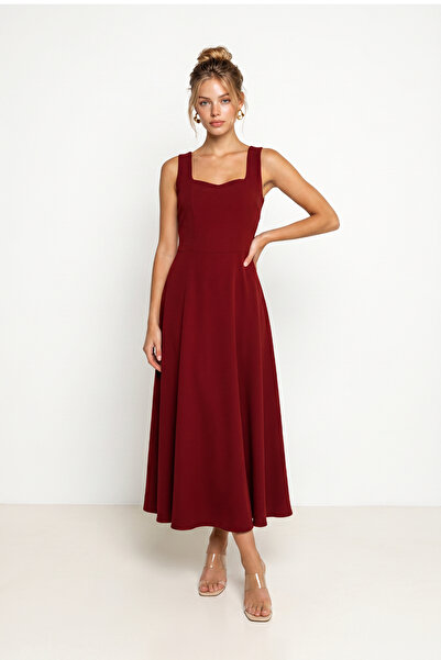 Lovelyİstanbul A Kesim Midi Dokuma Elbise LNT0042 BORDO