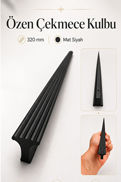 Badem10 Özen Çizgili Mat Siyah Çekmece Kulp 1 Adet 320 mm Uzun Dolap Kapak Ku...