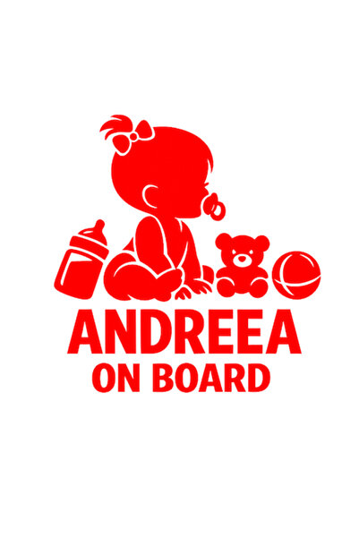 OEM Autocolant decorativ auto  "ANDREEA LA BORD ", 10cm, Roșu