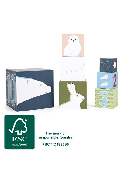Small Foot Cuburi de stivuit "Arctic" – Set de 10 cuburi din carton certifica...
