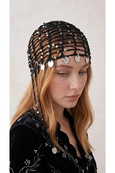 NOİR & GOLD Pullu Örgü Saç Filesi/Sequin Crochet Headpiece