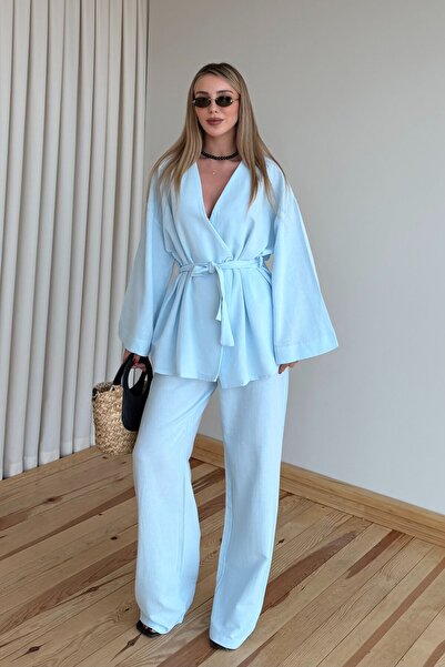 Laluvia Mavi Vero Cotton Belted Double Suit - 1300