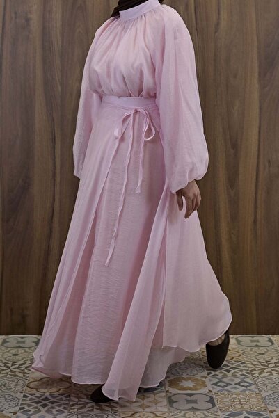 Faya Boutique Wavy Chiffon Fabric Pink Balloon Sleeve Suit