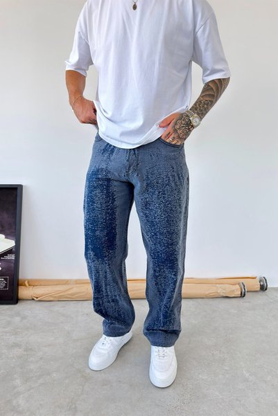 HAFKA Pantaloni largi albastri cu design premium