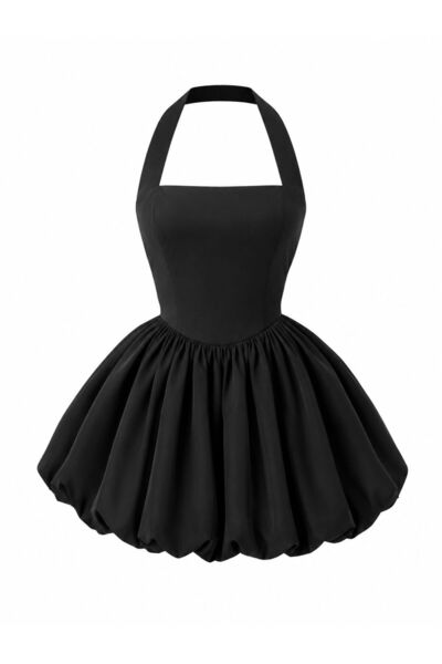 HAMOIYMODA Halter Yaka Balon Etekli Şık Mini Elbise
