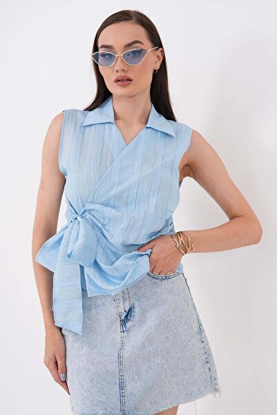 DazzUp Women's Waist-Tie Sleeveless Blouse