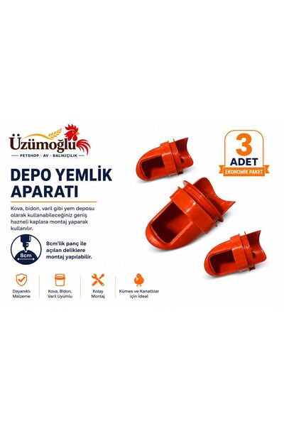 3 adet Depo Yemlik Aparatı Kova, Bidon ve Varil Uyumlu Tavuk, Civciv, Bıldırcın ve Kanatlı Yemlik Aparatı