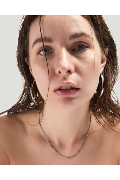 OYRE Silver Color Classic L Hoop Earrings - Tarnish-Free Stainless Steel, Water-Resistant