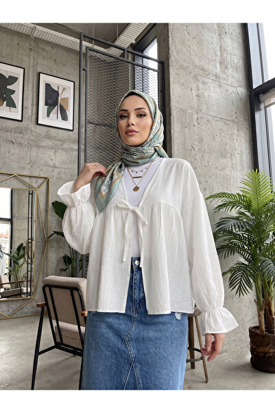 Foremia Roba Gathered Sleeve Elastic Tunic-Ecru