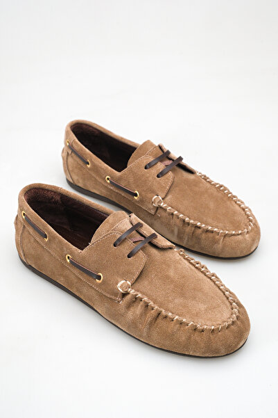Ayakkabı Delisiyim Dark Beige Genuine Leather Women's Loafer Shoes Lace-Up No...