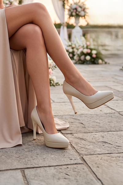 Erkan Saçmacı Scarlett Classic Beige Soft Vegan Pointed Toe Thin Platform Hee...