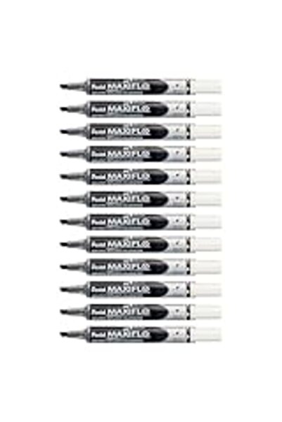 Pentel قلم تحديد Maxiflo Dry Wipe Slim Chisel Tip باللون الأسود