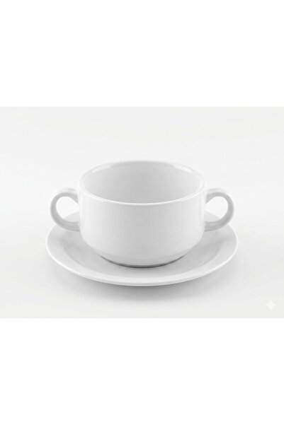 B&D Porcelain Cups and Saucers Set with Rim, White