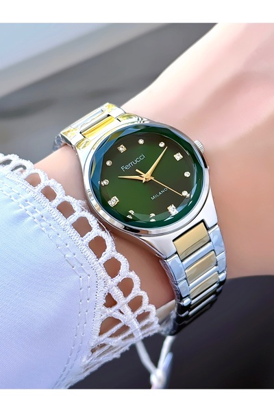 Ferrucci Milano Women's Gold Silver Metal Cord Green Dial Stone Wristwatch 2 ...