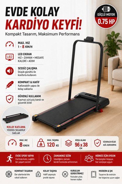 Relax Ekranlı Uzaktan Kumandalı Portatif Bluetoothlu Yürüme Ve Koşu Bandı RL-895