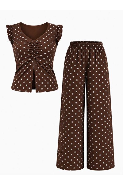 CASUALSTYLE طقم بنطلون نسائي برقبة على شكل حرف V