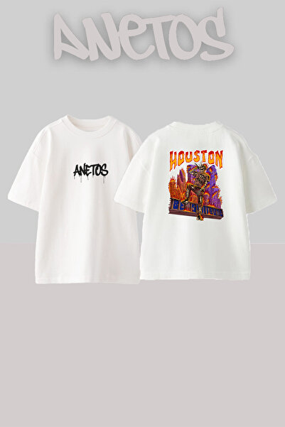 Anetos Λευκό μπλουζάκι με σχέδιο Houston Rap Skeleton, τυπωμένο, unisex, με χ...