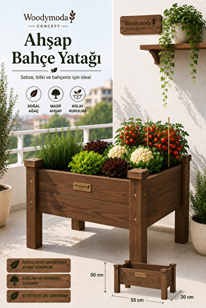 Woodymoda Ahşap Bahçe Yatağı 55x30x50 cm | Masif Çam Balkon Sebze Yetiştirme ...