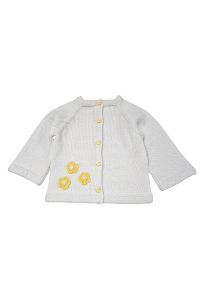 efholde 1-Year-Old Daisy Motif Baby Cardigan (100% Hand Knitted)