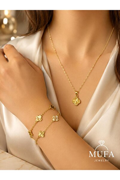 MUFA JEWELRY Xuping 14K VIP Yonca Kolye ve Bileklik Seti Kararmaz Antialerjik...